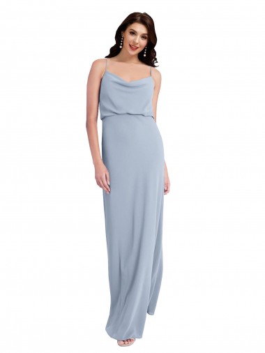 Online Draped Cowl Neck Long Formal Crepe Bridesmaid Dress / Prom Dress with Spaghetti Straps UK