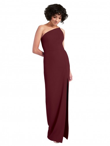 Online Sleek One Shoulder Long Formal Crepe Bridesmaid Dress / Prom Dress with Daring Slit UK