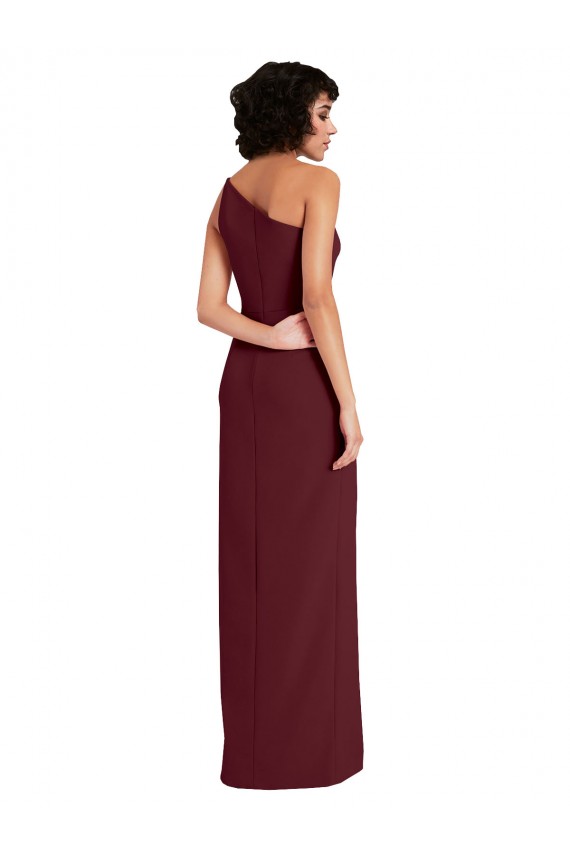 Online Sleek One Shoulder Long Formal Crepe Bridesmaid Dress / Prom Dress with Daring Slit UK