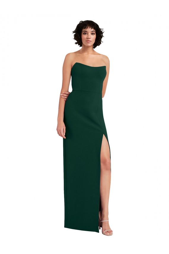 Online Scooped Strapless Neckline Formal Crepe Bridesmaid Dress / Prom Dress with Side Slit UK