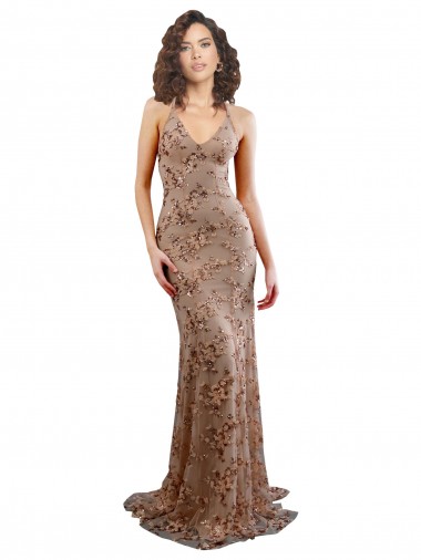 Online Floral Patterned Backless V-Neckline Sequin Formal Bridesmaid Dress / Prom Dress UK
