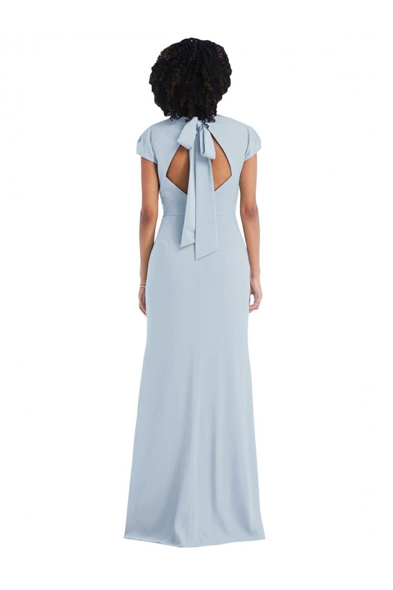 Online Cap Sleeve Cutout Tie Back Trumpet Bridesmaid Dress UK