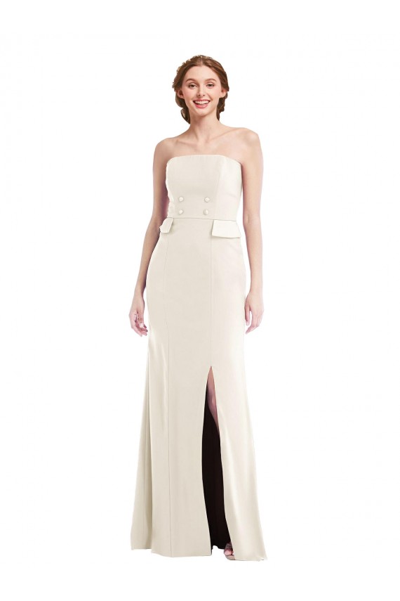 Online Long Strapless Tuxedo Maxi Bridesmaid Dress / Prom Dress with Front Slit & Pockets UK