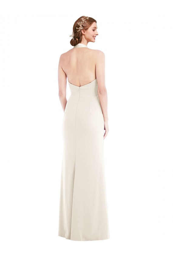 Online Halter Tuxedo Maxi Bridesmaid Dress / Prom Dress with Front Slit UK