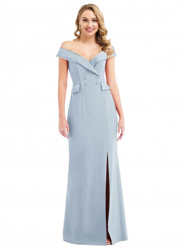 Online Off the Shoulder Tuxedo Maxi Bridesmaid Dress / Prom Dress with Front Slit UK