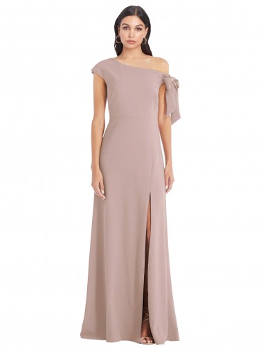 Online Off the Shoulder Tie Detail Maxi Formal Crepe Bridesmaid Dress / Prom Dress with Front Slit UK