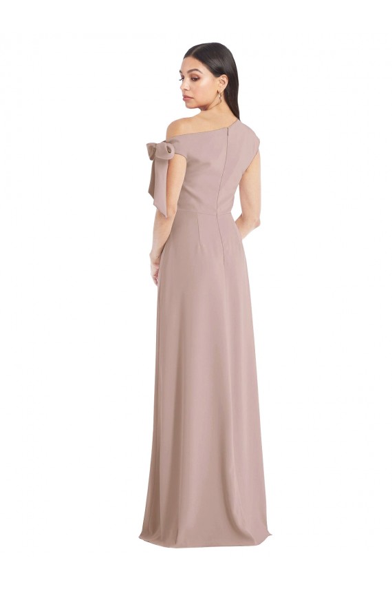Online Off the Shoulder Tie Detail Maxi Formal Crepe Bridesmaid Dress / Prom Dress with Front Slit UK