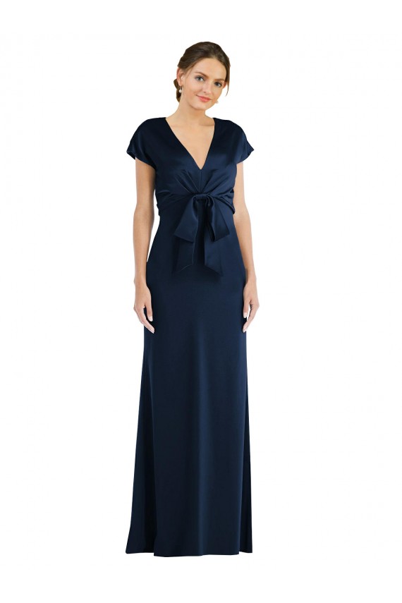 Online Soft Bow Blouson Bodice Trumpet Formal Crepe Bridesmaid Dress / Prom Dress UK