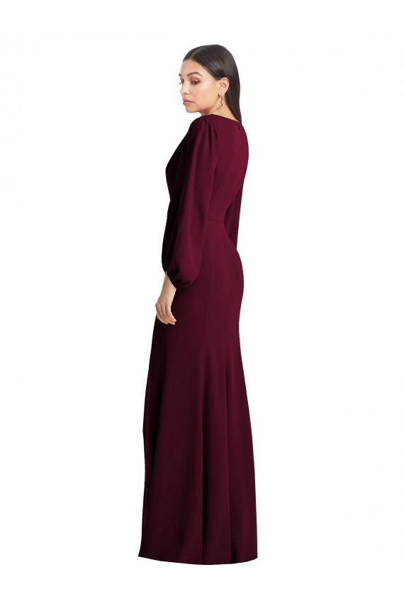 Online Long Puff Sleeve V-Neck Trumpet Bridesmaid Maxi Dress UK