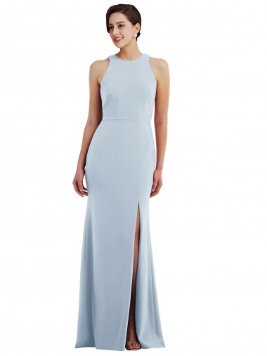 Online Cutout Open Back Halter Maxi Formal Crepe Bridesmaid Dress / Prom Dress with Scarf Tie UK
