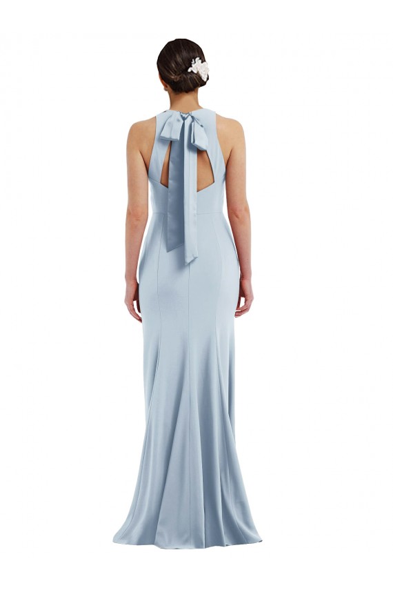 Online Cutout Open Back Halter Maxi Formal Crepe Bridesmaid Dress / Prom Dress with Scarf Tie UK