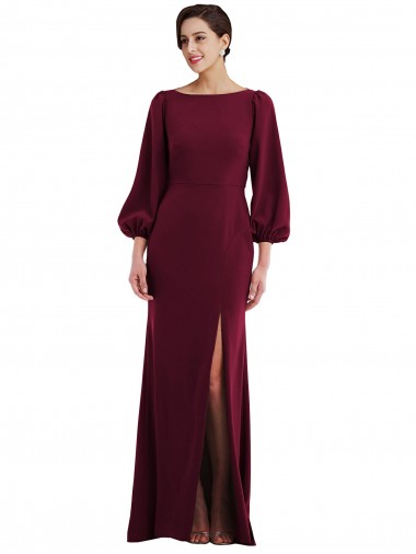 Online Bishop Sleeve Open Back Trumpet Formal Crepe Bridesmaid Dress / Prom Dress with Scarf Tie UK