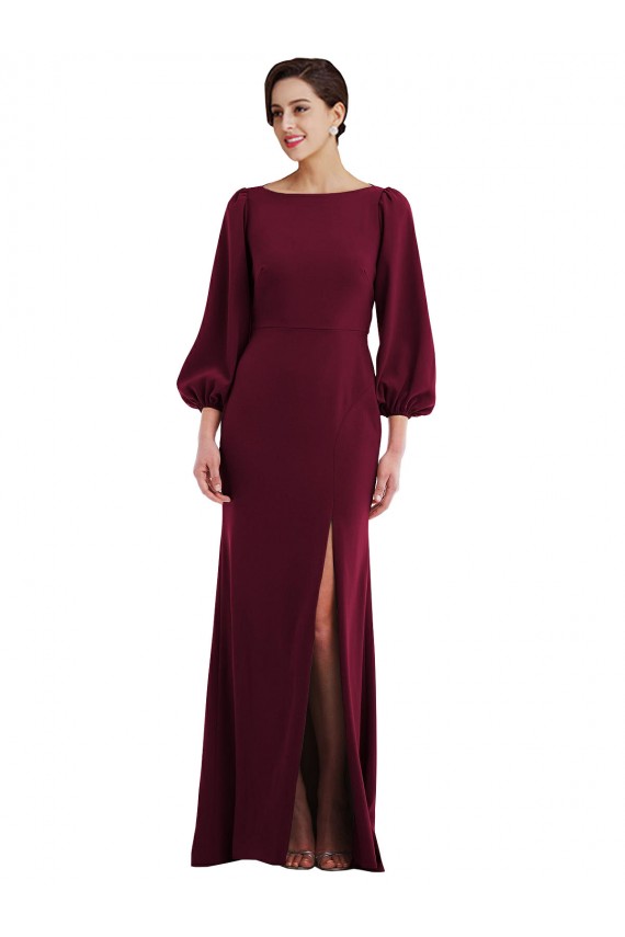 Online Bishop Sleeve Open Back Trumpet Formal Crepe Bridesmaid Dress / Prom Dress with Scarf Tie UK