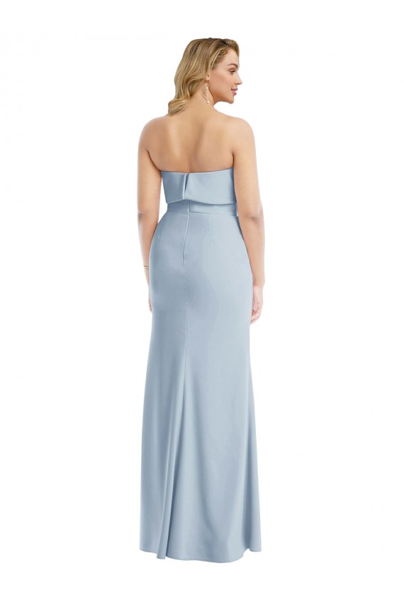 Online Strapless Overlay Bodice Crepe Maxi Bridesmaid Dress / Prom Dress with Front Slit UK