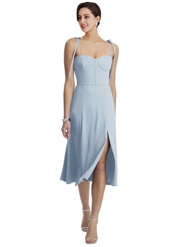 Online Midi Cocktail Length Bustier Crepe Bridesmaid Dress / Prom Dress with Back Bow Straps UK