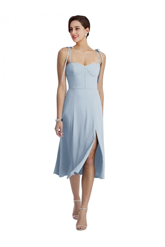 Online Midi Cocktail Length Bustier Crepe Bridesmaid Dress / Prom Dress with Back Bow Straps UK