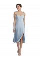 Online Midi Cocktail Length Bustier Crepe Bridesmaid Dress / Prom Dress with Back Bow Straps UK