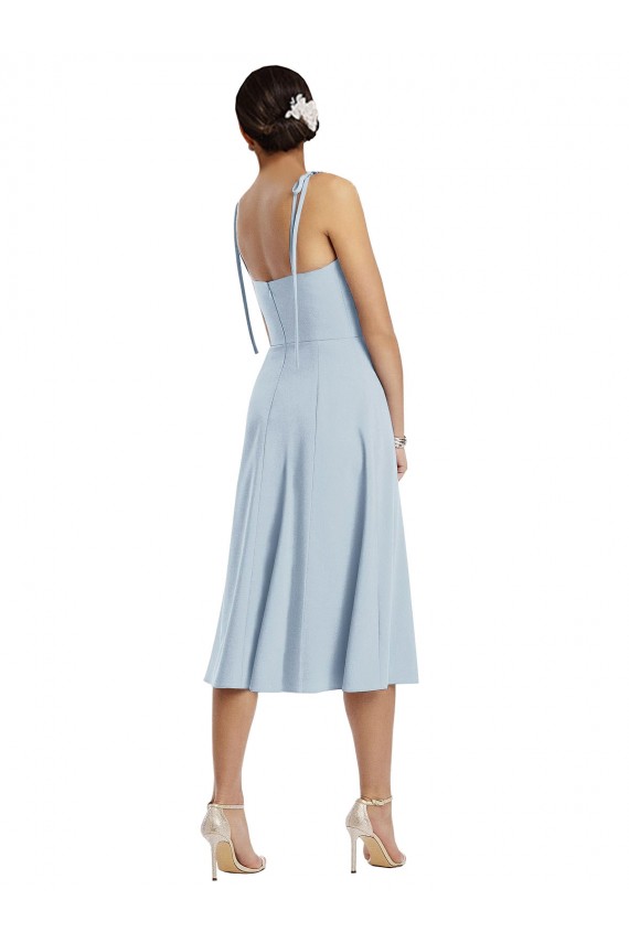 Online Midi Cocktail Length Bustier Crepe Bridesmaid Dress / Prom Dress with Back Bow Straps UK