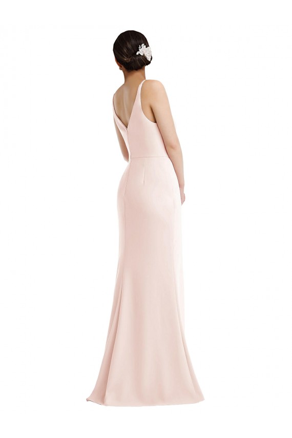 Online Skinny Strap Deep V-Neck Trumpet Formal Crepe Bridesmaid Dress / Prom Dress with Front Slit UK