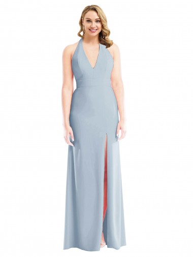 Online Plunge Neck Halter Backless Trumpet Bridesmaid Dress / Prom Dress with Front Slit UK