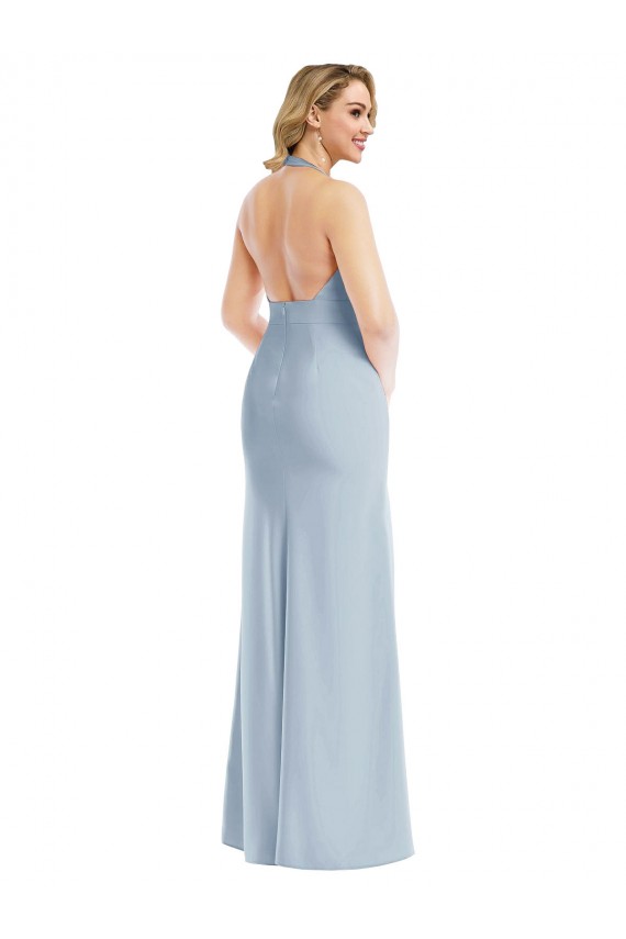 Online Plunge Neck Halter Backless Trumpet Bridesmaid Dress / Prom Dress with Front Slit UK
