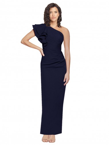Online Ruched Floor Length Long Formal Crepe Bridesmaid Dress / Prom Dress with Shoulder Ruffles UK