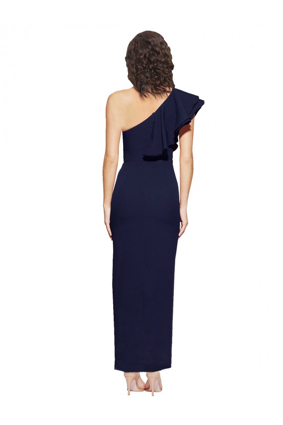 Online Ruched Floor Length Long Formal Crepe Bridesmaid Dress / Prom Dress with Shoulder Ruffles UK