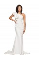 Online Ruched Long Sweep Train Crepe Bridesmaid Dress / Prom Dress with Shoulder Ruffles UK