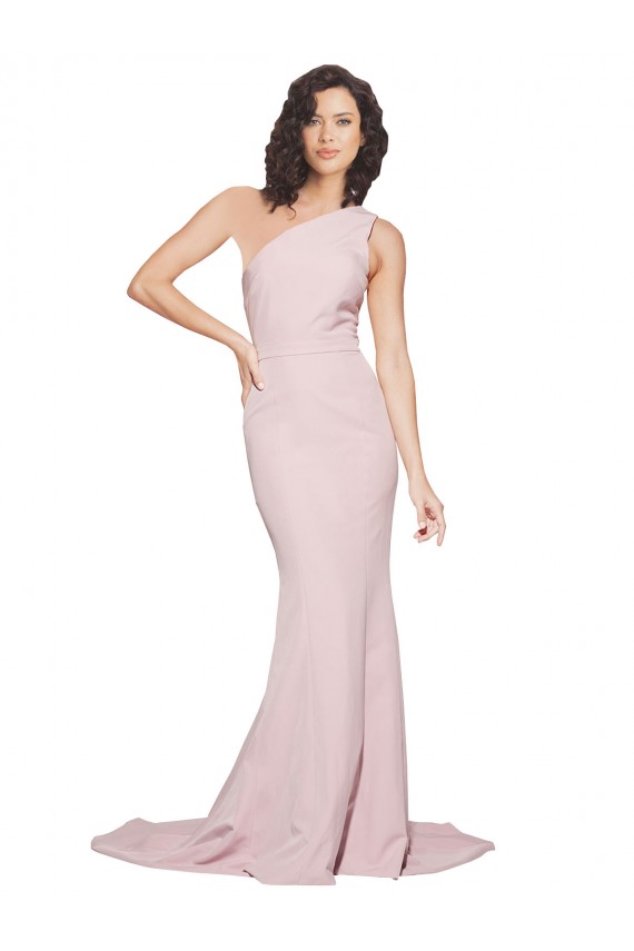 Online Long Sweep Train One Shoulder Crepe Bridesmaid Dress / Prom Dress with Side Leg Split UK