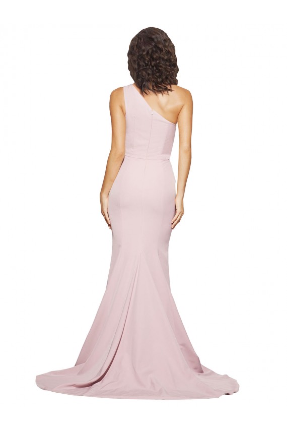 Online Long Sweep Train One Shoulder Crepe Bridesmaid Dress / Prom Dress with Side Leg Split UK