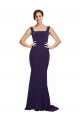 Online Square Neck Long Sweep Train Crepe Bridesmaid Dress / Prom Dress with Thick Straps UK