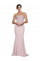 Online Straight Neck Long Strapless Formal Crepe Bridesmaid Dress / Prom Dress with Soft Tulle Overlay and Small Train UK