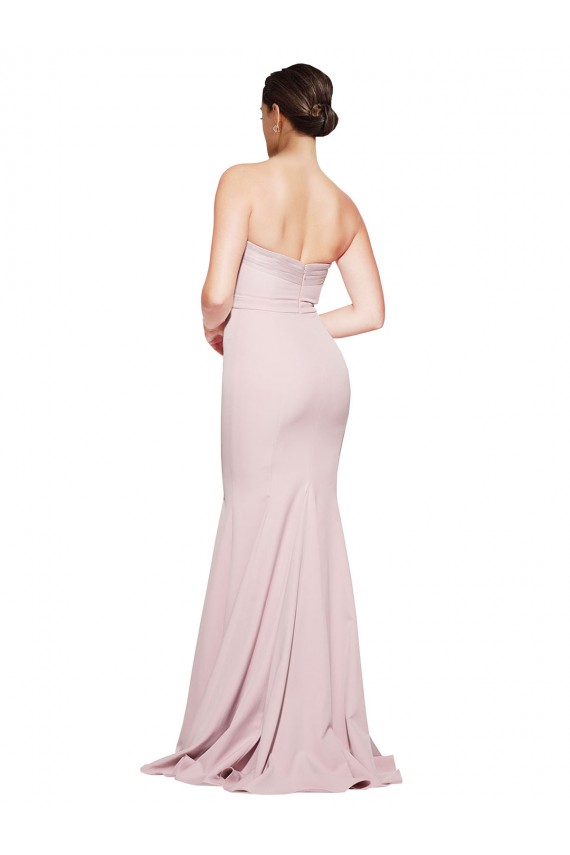 Online Straight Neck Long Strapless Formal Crepe Bridesmaid Dress / Prom Dress with Soft Tulle Overlay and Small Train UK