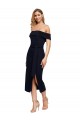 Online Fitted Short Cocktail Midi Length Off the Shoulder Formal Crepe Bridesmaid Dress / Prom Dress with Side Split and Waist Tie UK