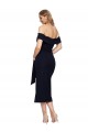 Online Fitted Short Cocktail Midi Length Off the Shoulder Formal Crepe Bridesmaid Dress / Prom Dress with Side Split and Waist Tie UK