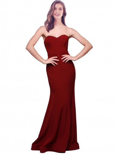 Online Long Full Length Sweetheart Slim Formal Crepe Bridesmaid Dress / Prom Dress with Strapless Bodice UK