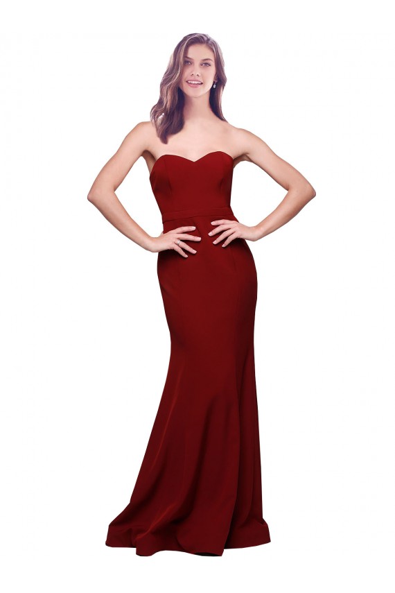 Online Long Full Length Sweetheart Slim Formal Crepe Bridesmaid Dress / Prom Dress with Strapless Bodice UK