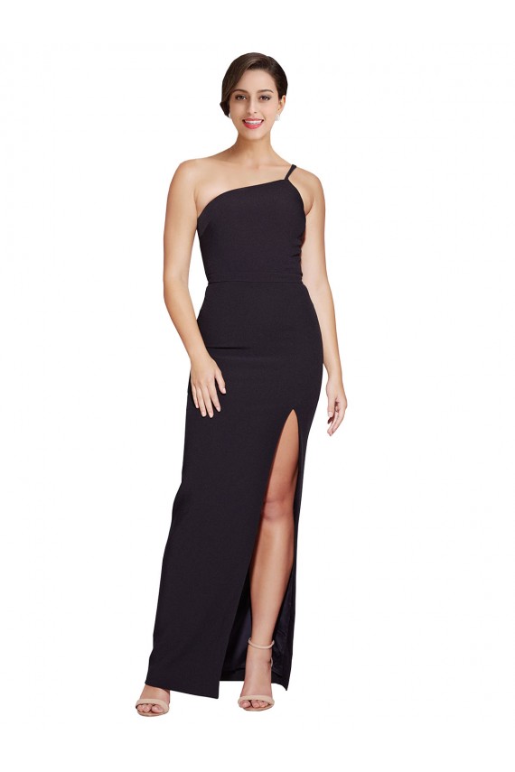 Online Long Floor Length Formal Crepe Bridesmaid Dress / Prom Dress with Side Split and One Strap UK