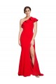 Online One Shoulder Long Sweep Train Crepe Bridesmaid Dress / Prom Dress with Thigh High Split UK