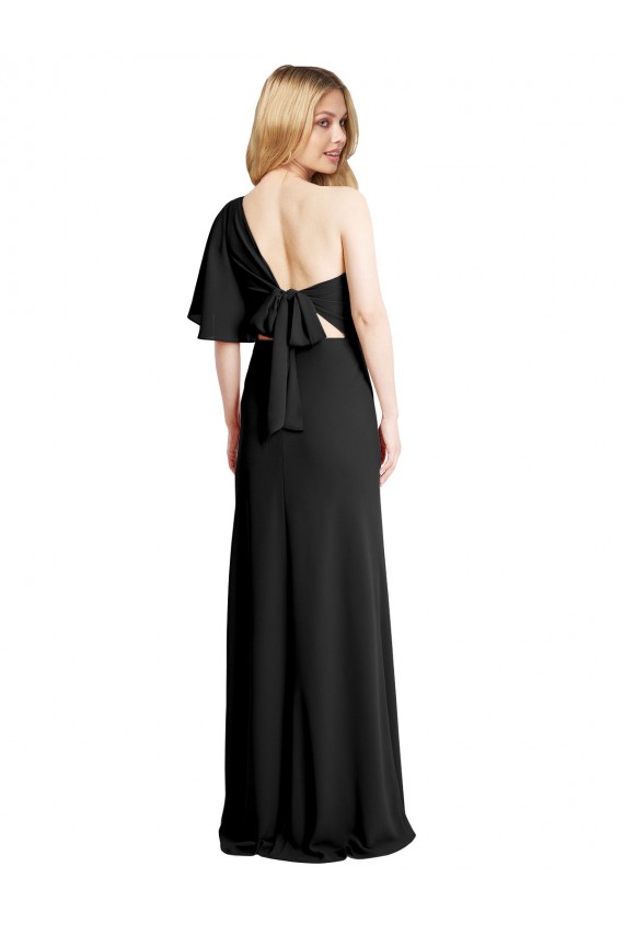 Online Pleated One Shoulder Flutter Sleeves Slim Formal Crepe Bridesmaid Dress / Prom Dress UK