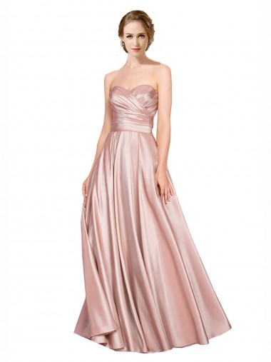 Online Long Plated Strapless Sweetheat Formal Stretch Satin Bridesmaid Dress / Prom Dress UK