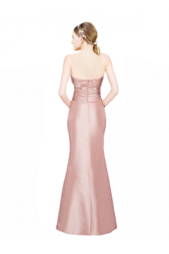 Online Long Strapless Formal Stretch Satin Bridesmaid Dress / Prom Dress with Pleats and Low Back UK