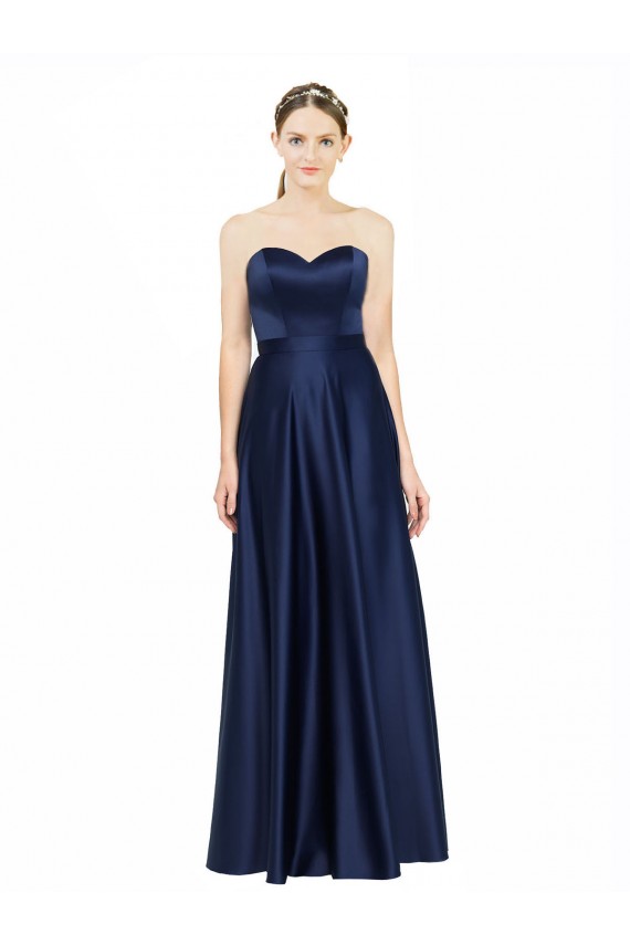 Online Floor Length Sweetheart Neckline Formal Stretch Satin Bridesmaid Dress with Belt UK