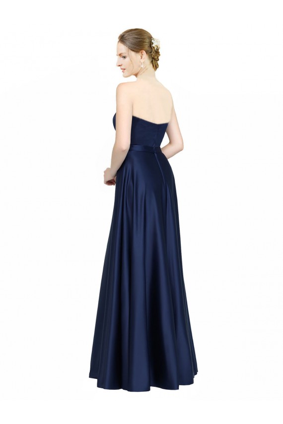 Online Floor Length Sweetheart Neckline Formal Stretch Satin Bridesmaid Dress with Belt UK