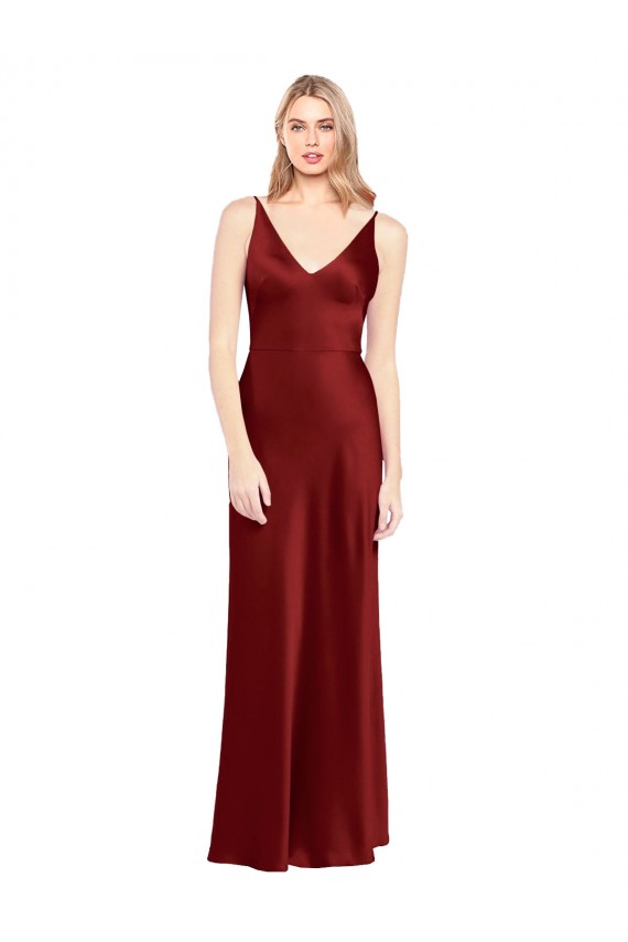 Online Full Length Long Formal Stretch Satin Slip Bridesmaid Dress / Prom Dress V-Back UK