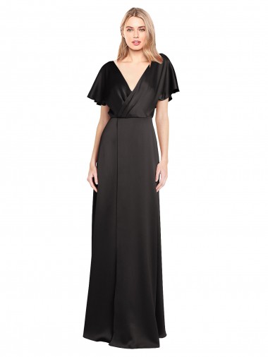 Online Cap Sleeves Open Back Long Formal Stretch Satin Bridesmaid Dress / Prom Dress UK