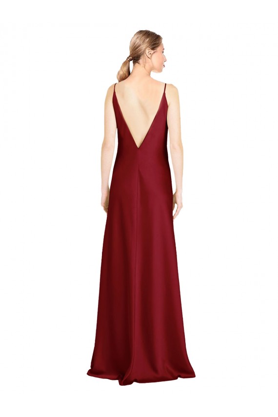 Online Floor Length Deep V-Back Formal Stretch Satin Bridesmaid Dress / Prom Dress with Front Slit UK