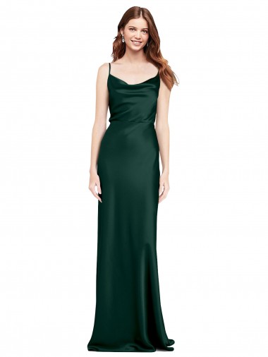 Online Fitted Cowl Neck Long Formal Stretch Satin Slip Bridesmaid Dress / Prom Dress with V-Back UK