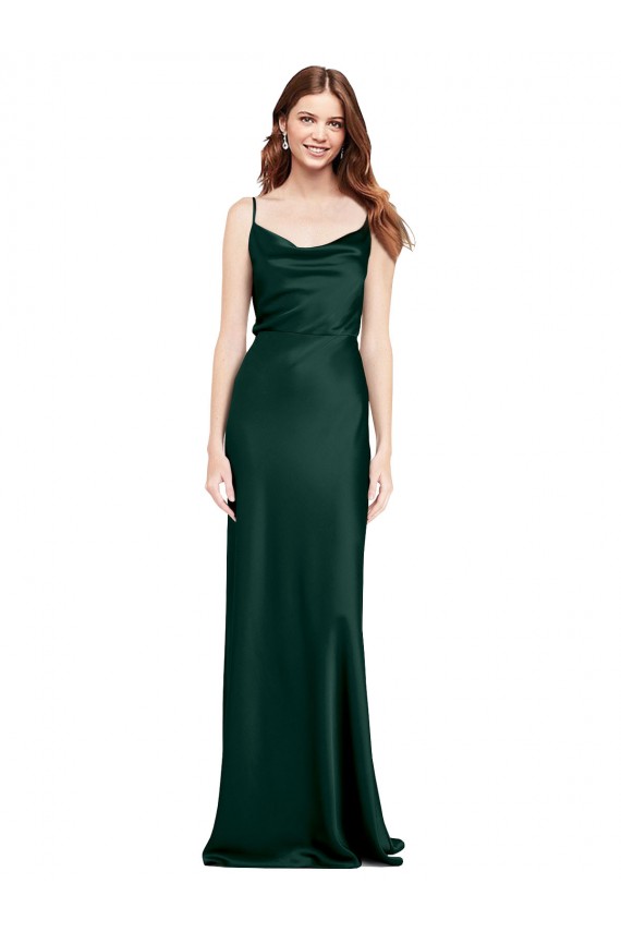 Online Fitted Cowl Neck Long Formal Stretch Satin Slip Bridesmaid Dress / Prom Dress with V-Back UK