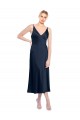 Online V-Neck Midi Length Short Cocktail Formal Stretch Satin Bridesmaid Dress / Prom Dress V-Back UK